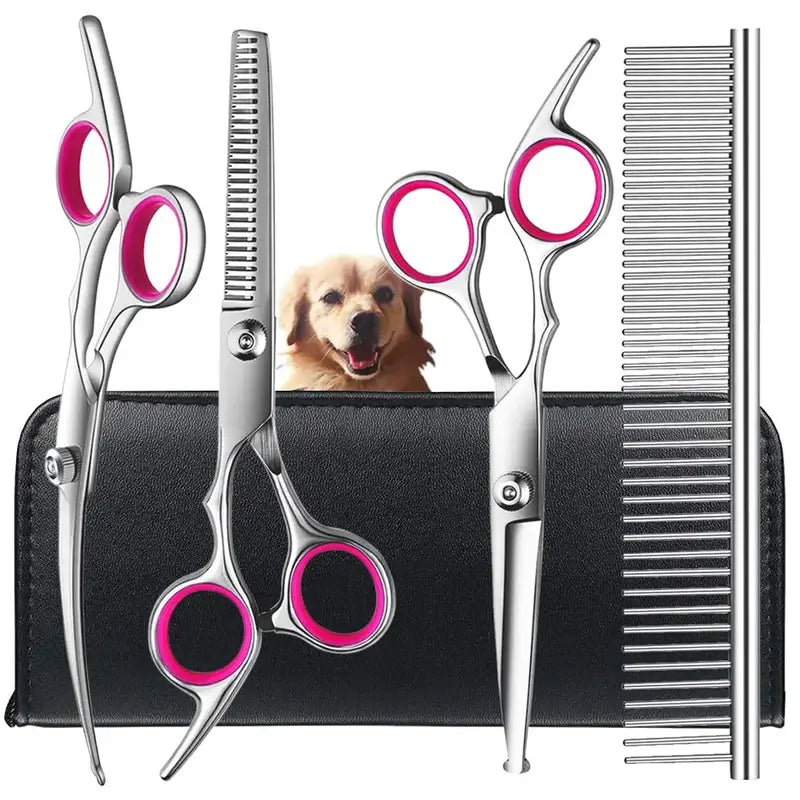 4pcs Pet Safe Scissors - Ambidextrous Stainless Steel Grooming Shears with Safe, Round Head for Precision Trimming