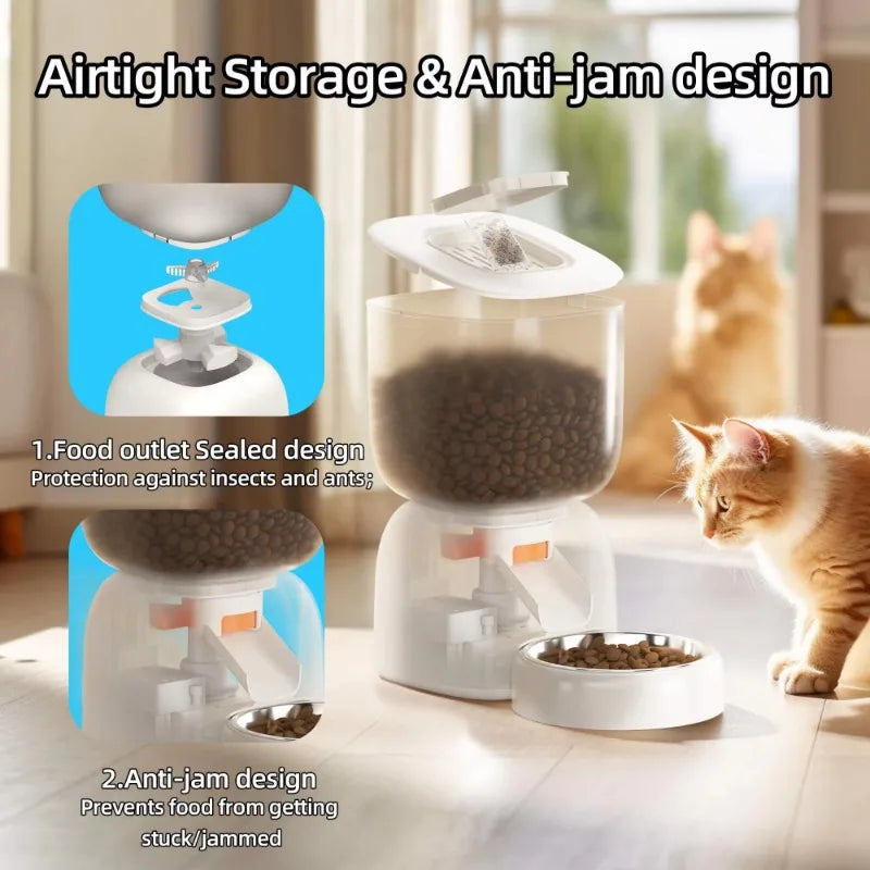 3L Self Feeding Pet Dog Feeder Timed 10S Voice Recorder Dual Power Supply Automatic Cat Food Dispenser
